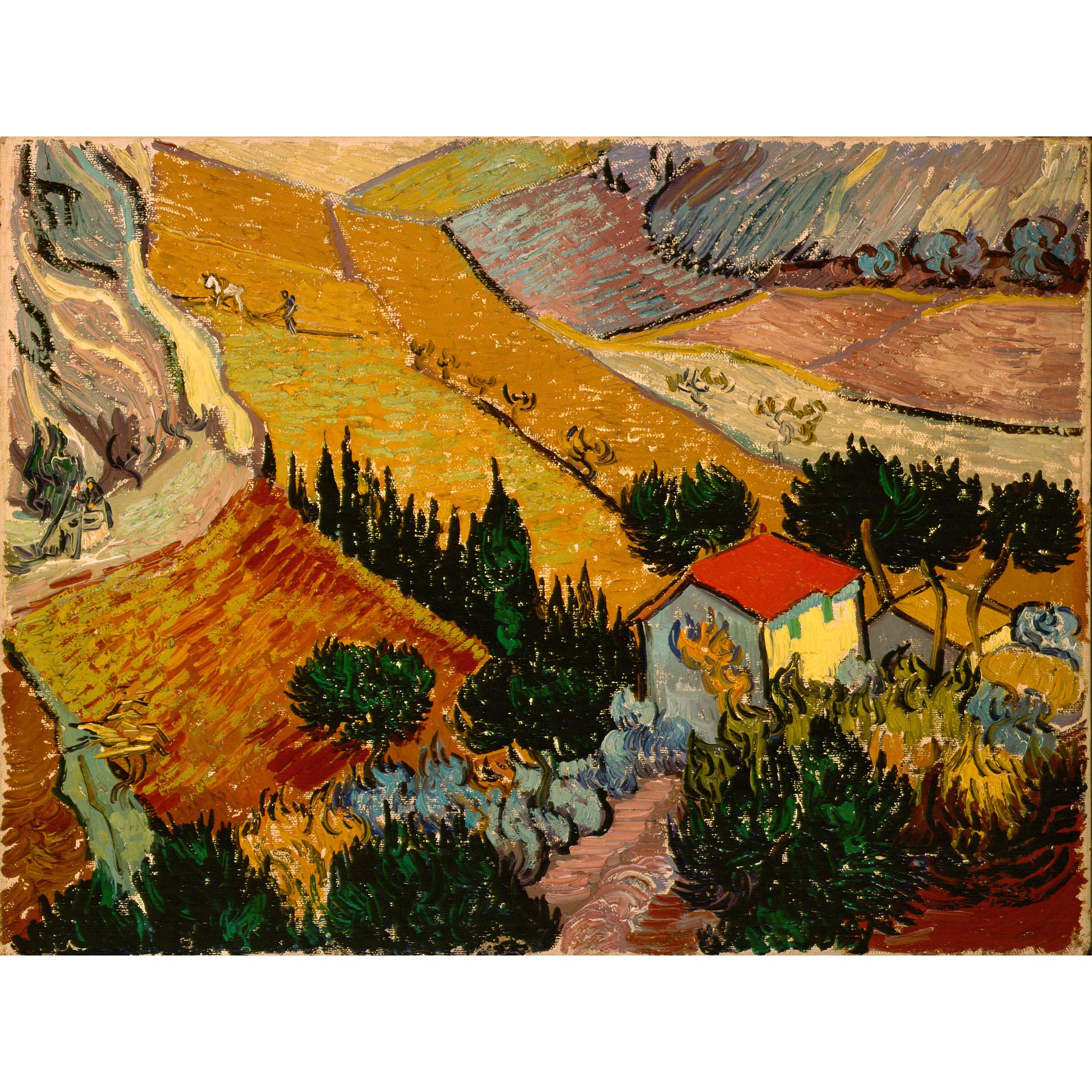 Wee Blue Coo Van Gogh Landscape With House Ploughman Large Wall Art Poster Print Thick Paper 18X24 Inch