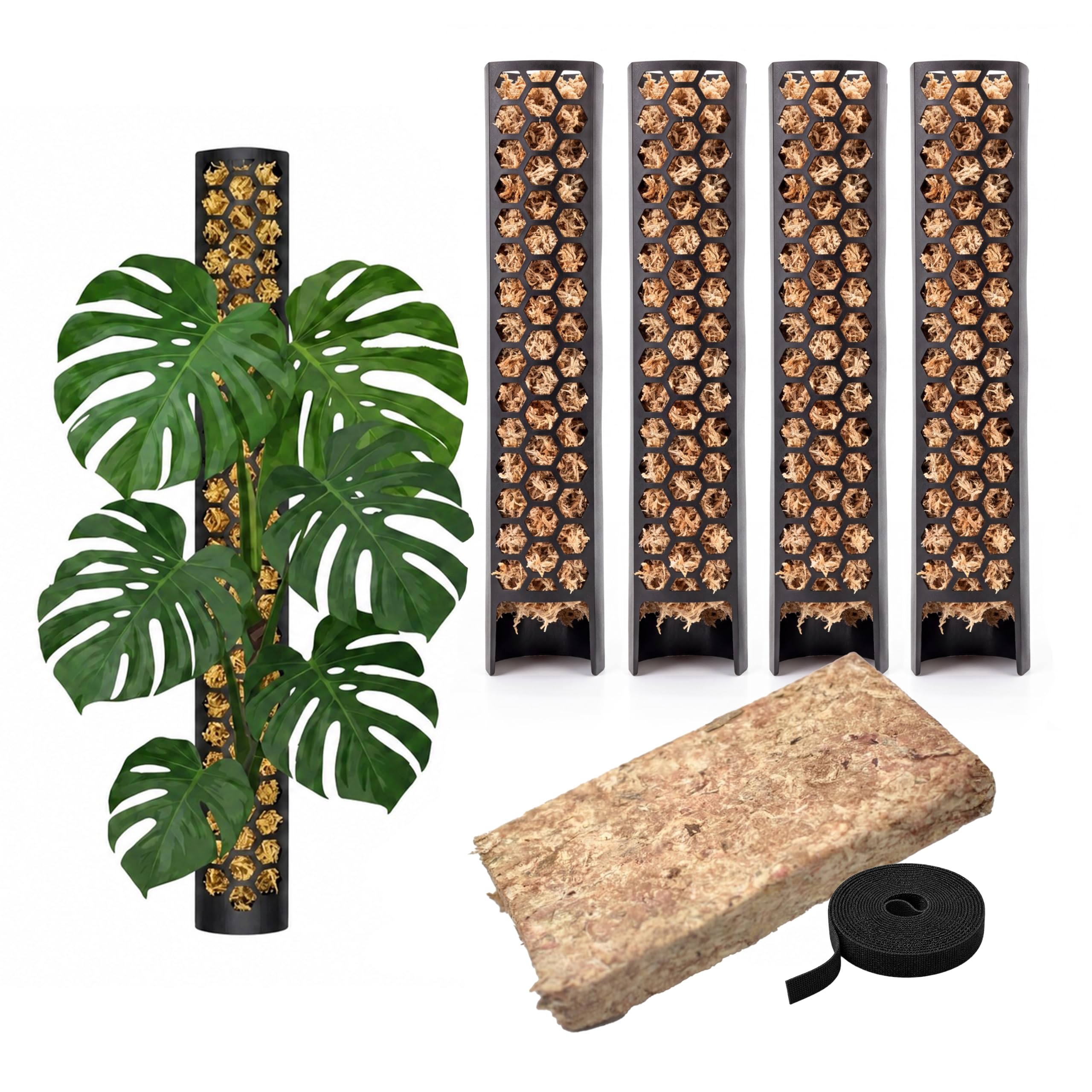 Bastone di muschio per rampicanti Monstera, piante da interni, piante rampicanti, edera e muschio, supporto per piante, palo di muschio, aiuto per piante da interni, filodendro (nero)