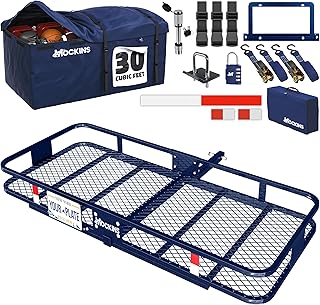 Mockins 60"x30"x6" Navy Trailer Hitch Cargo Carrier & 30 Cu Ft Waterproof Cargo Hitch Carrier Bag