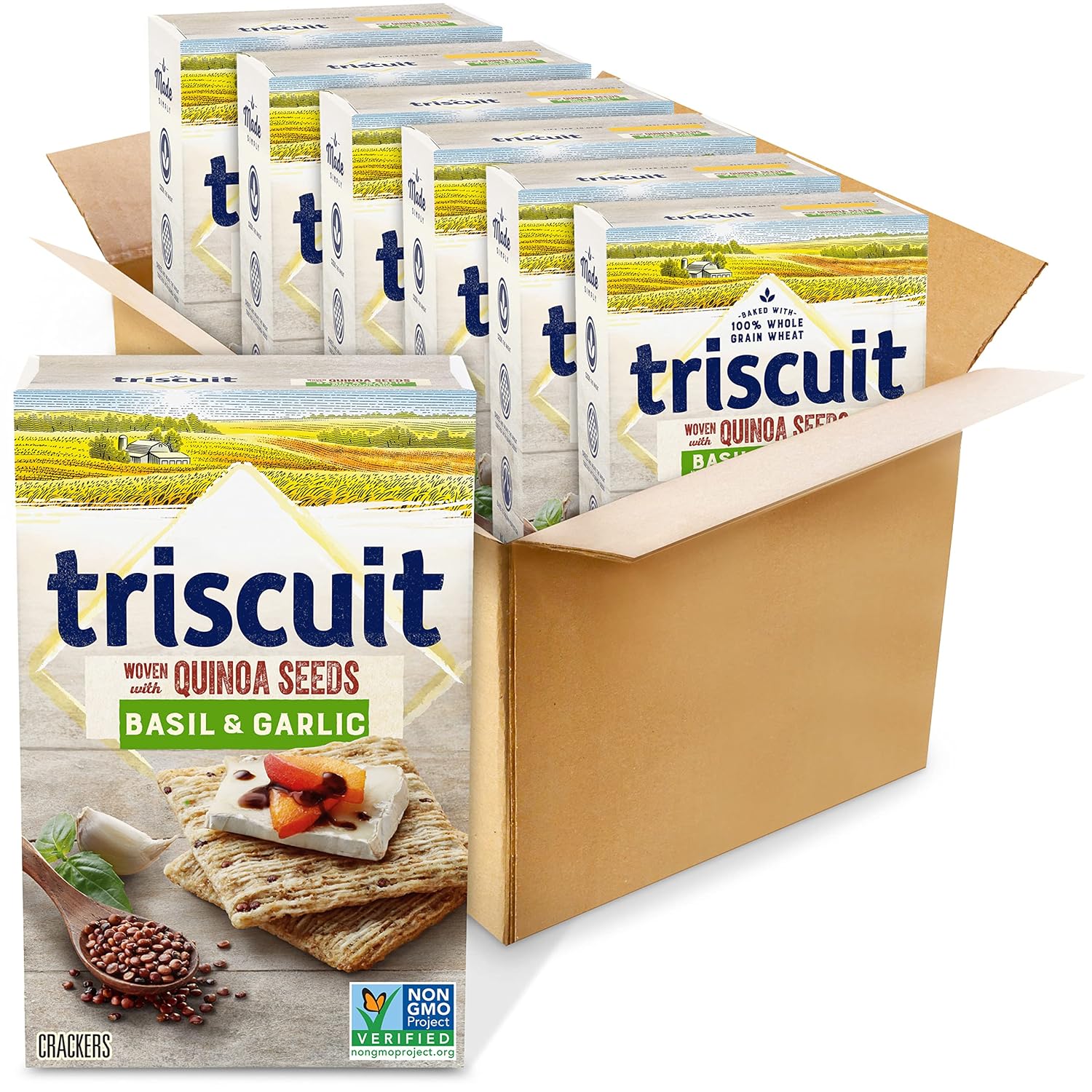Triscuit Basil & Garlic with Quinoa Crackers 8 Ounce(Pack of 6) NonGMO