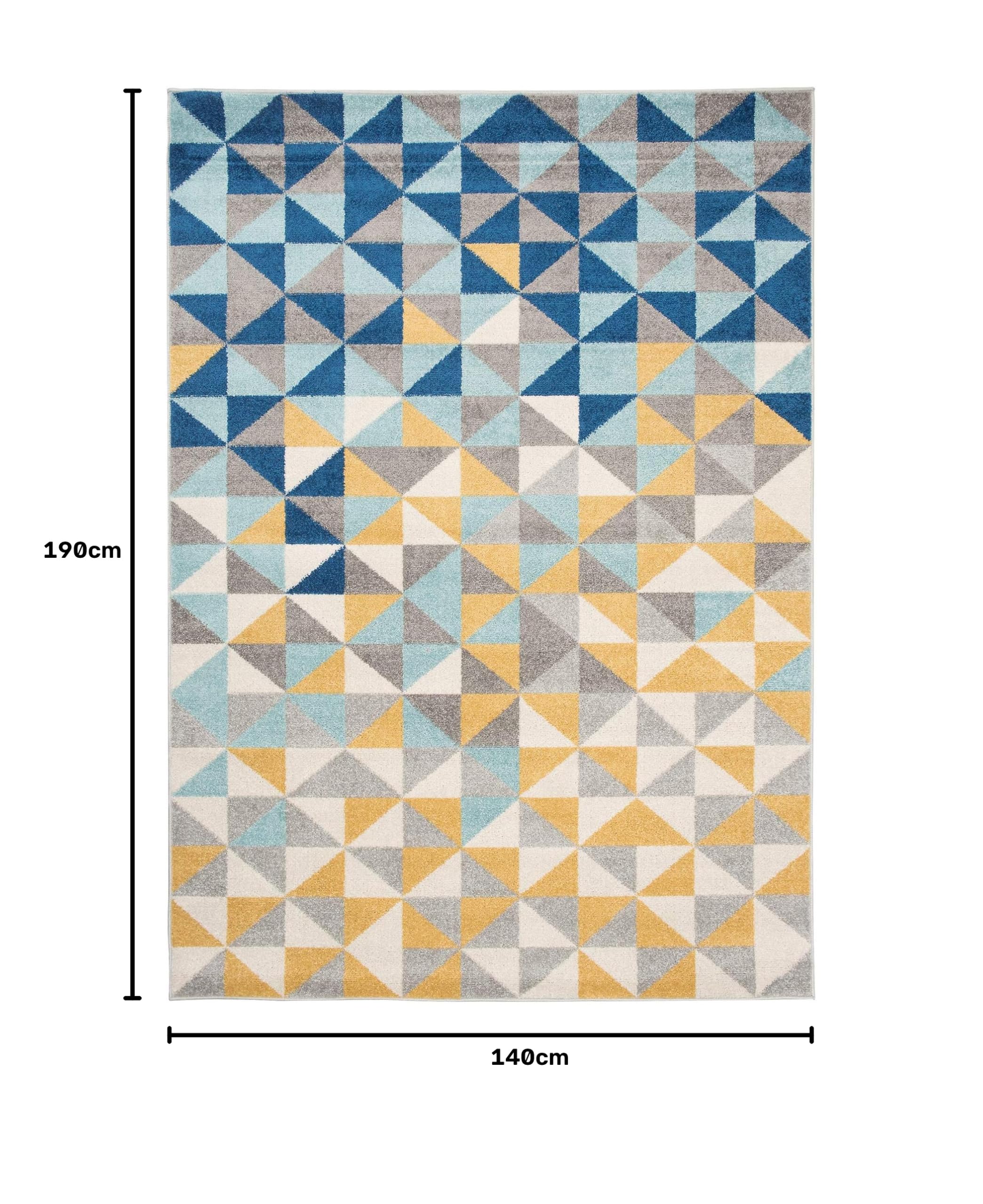 TAPISO Lazur Tapis Poil Ras Moderne Gris Bleu Crème Jaune Géométrique Motif Mosaïque Triangles Tapis Salon Chambre Adulte Salle à Manger Bureau Oeko-TEX Résistant 140 x 190 cm