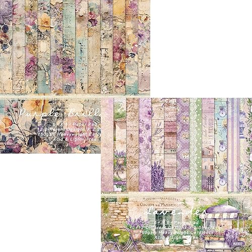 Miniatura 7 de 48 hojas de papel de álbum de recortes floral moradorosa rosa de hortensia, 6 x 6 pulgadas, bloc de papel de patrón de una sola cara, suministros de