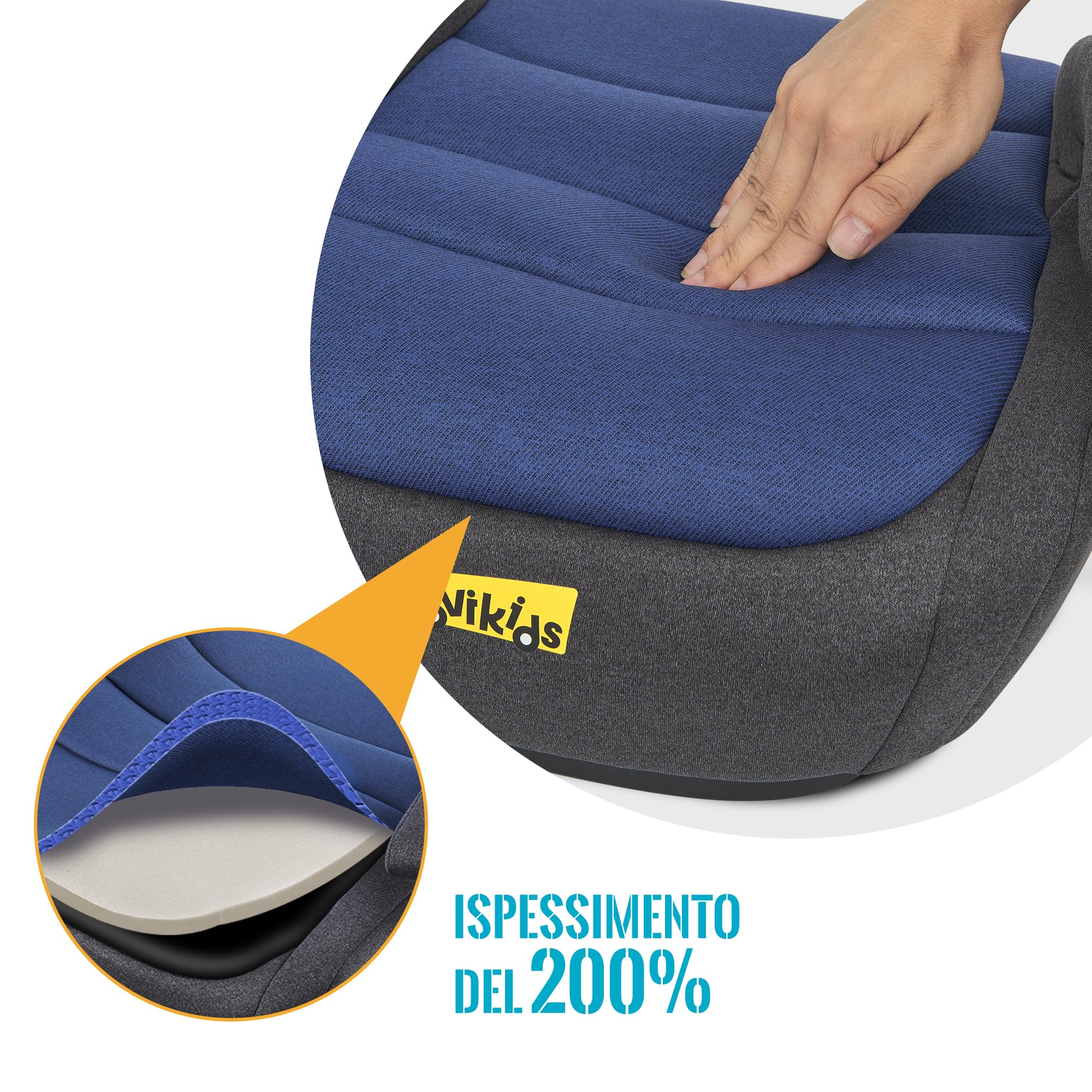 Jovikids Rialzo Auto per Bambini ISOFIX 125-150cm ECE R129, Alzatina Auto Bimbi 15-36 kg, Seggiolino Auto da 6 a 12 Anni (BLUE, Nessun portabicchieri)