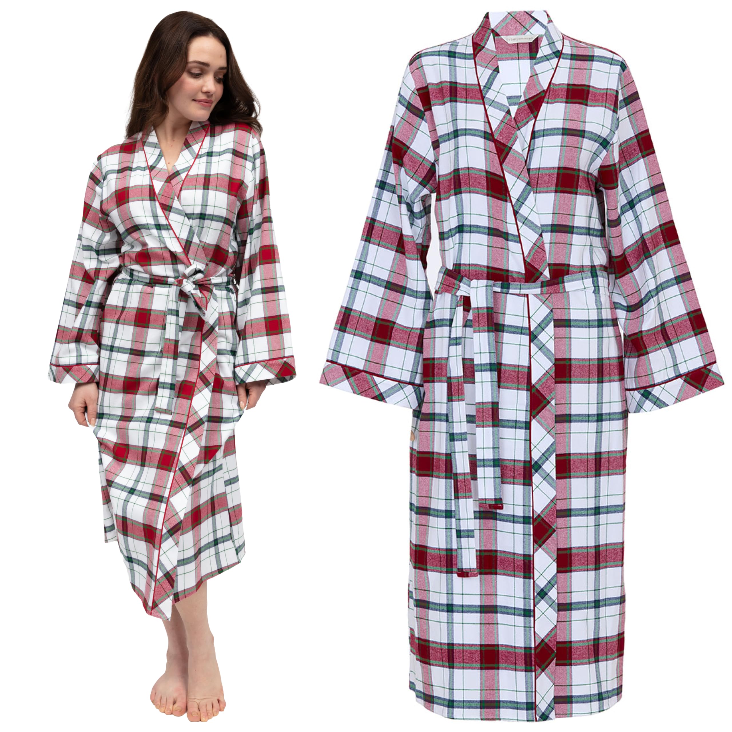 Cyberjammies Blaze Women Brushed Check Dressing Gown | 100% Cotton Flannel | Cosy Red Check Design | Soft Ladies Dressing Gown with Belt & Pockets | Comfortable Women’s Nightwear Robe | Size 22