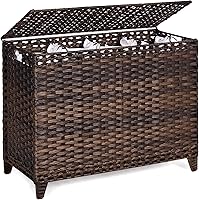 Vista 13 de Cesta para ropa sucia con 3 bolsas de forro extraíbles; cesta de lavandería de ratán tejida a mano de 132L con tapa y pies elevados; cesta de ropa