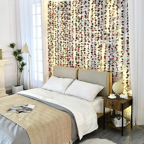 Miniatura 4 de BLEUM CADE 12 Piezas 98.4 Pies Guirnalda de Flores Rosas Artificiales con Luces en Cadena de 98.4 Pies, Lindas Enredaderas de Flores Falsas