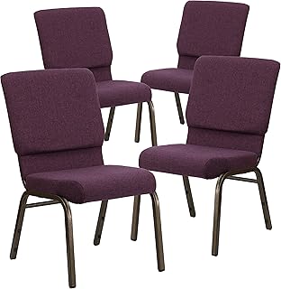 Flash Furniture 4 Pack HERCULES Series 18.5''W Stacking Church Chair in Plum Fabric - Gold Vein Frame