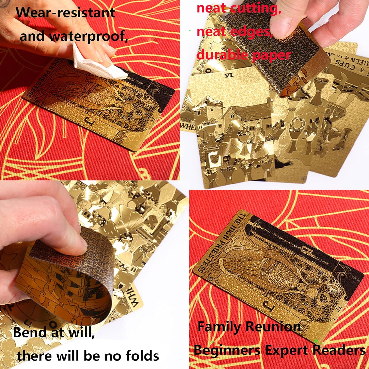Tarot Cards Deck, Water Proof with Guidebook Divination Oracle 80 Cards, Fortune Telling Game Set for Family Reunion Beginners Expert Readers for Christmas Birthday, Gold