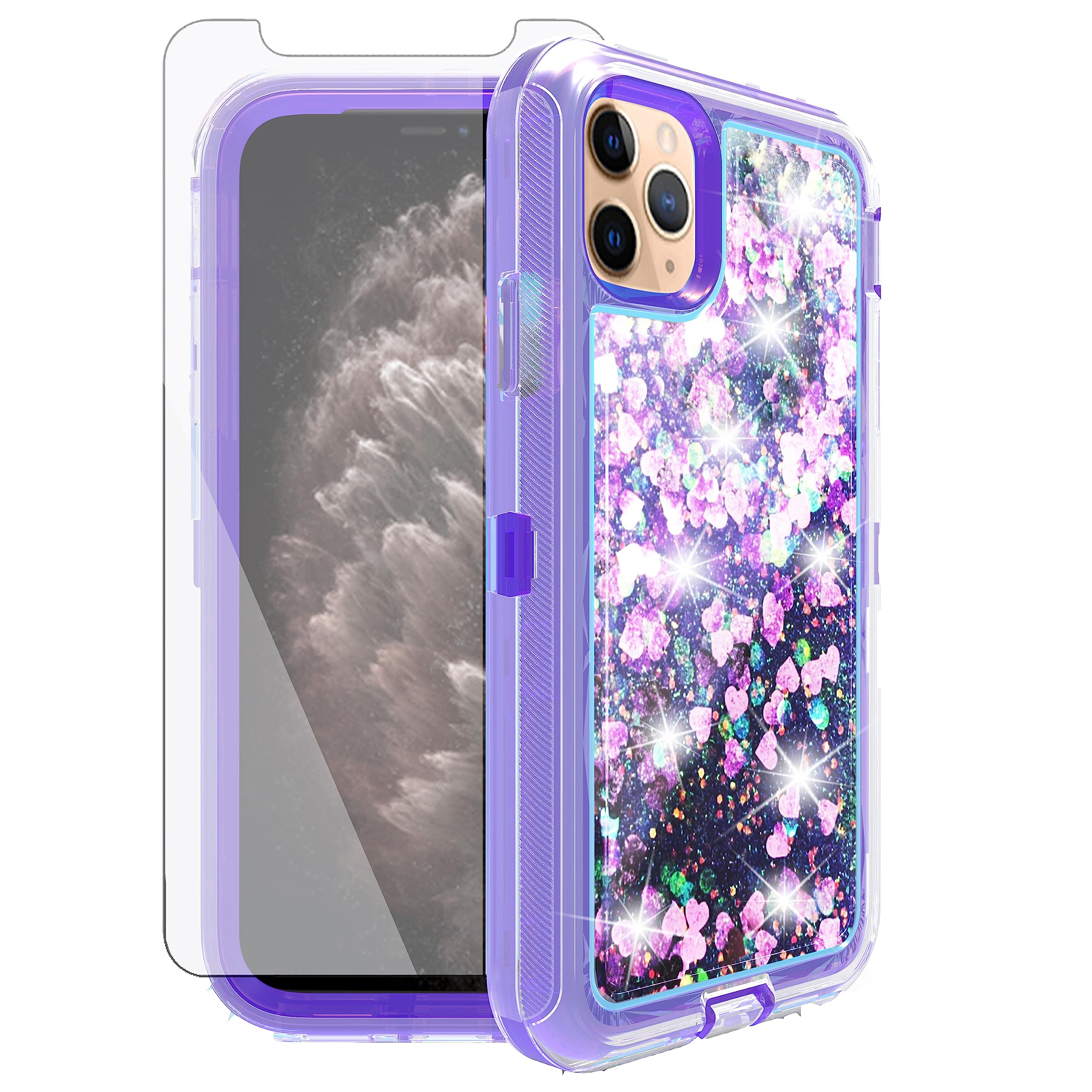 Asuwish Phone Case for iPhone 11 Pro Max 6.5 with Screen Protector Bling Liquid Glitter Clear Hybrid Silicone Military Grade Protective Cell Cover