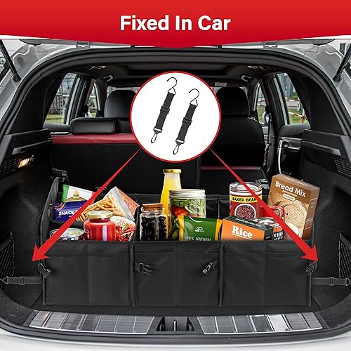 Miniatura 2 de Simple Deluxe Organizador de maletero de automóvil, almacenamiento plegable de múltiples compartimentos, antideslizante, poliéster Oxford 600D