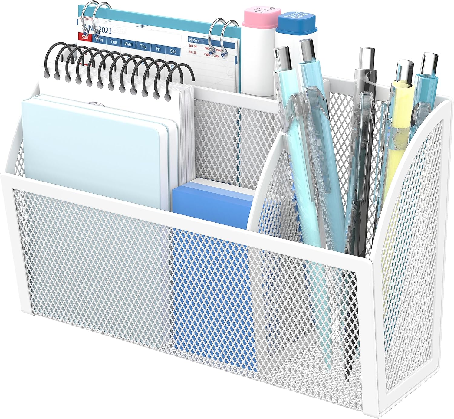 daltack magnetic pencil holder magnetic shelf for the whiteboard 3-grid mesh magnetic pen holder for refrigerator magnetic organizer locker accessories organizer for home, school and office, white 3-grid with magnets white
