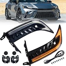 LED Front Bumper Fog Light Compatible with 2025 Toyota Camry SE/XSE | White Daytime Running Light & Amber Sequential Turn Signal, Glossy Black DRL Wiring Harness Not for LE or XLE