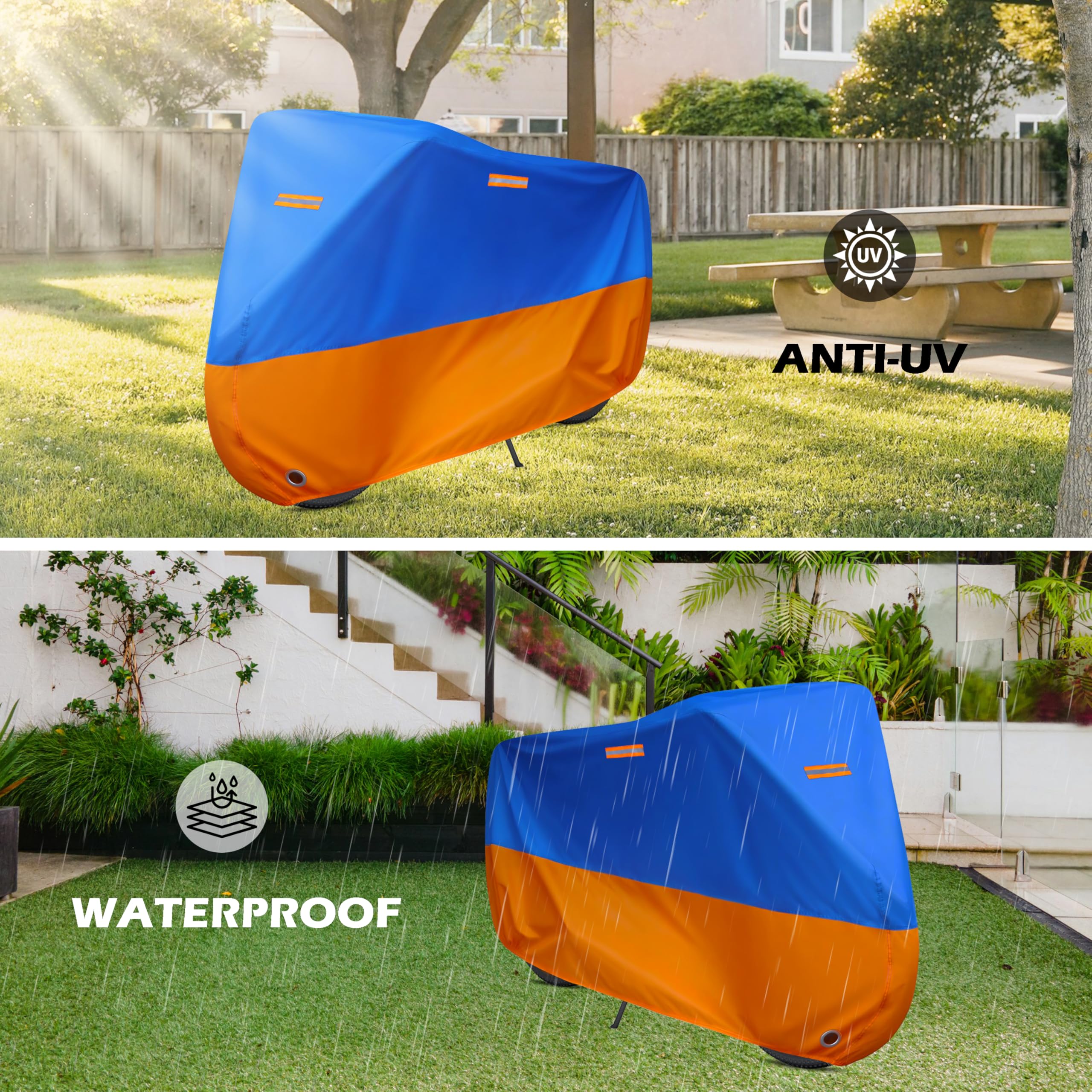Housse de vélo d'extérieur imperméable contre la pluie, le soleil, la poussière, le vent, avec trou de verrouillage pour vélo électrique, VTT, vélo de route (bleu, taille XL pour 1 vélo)