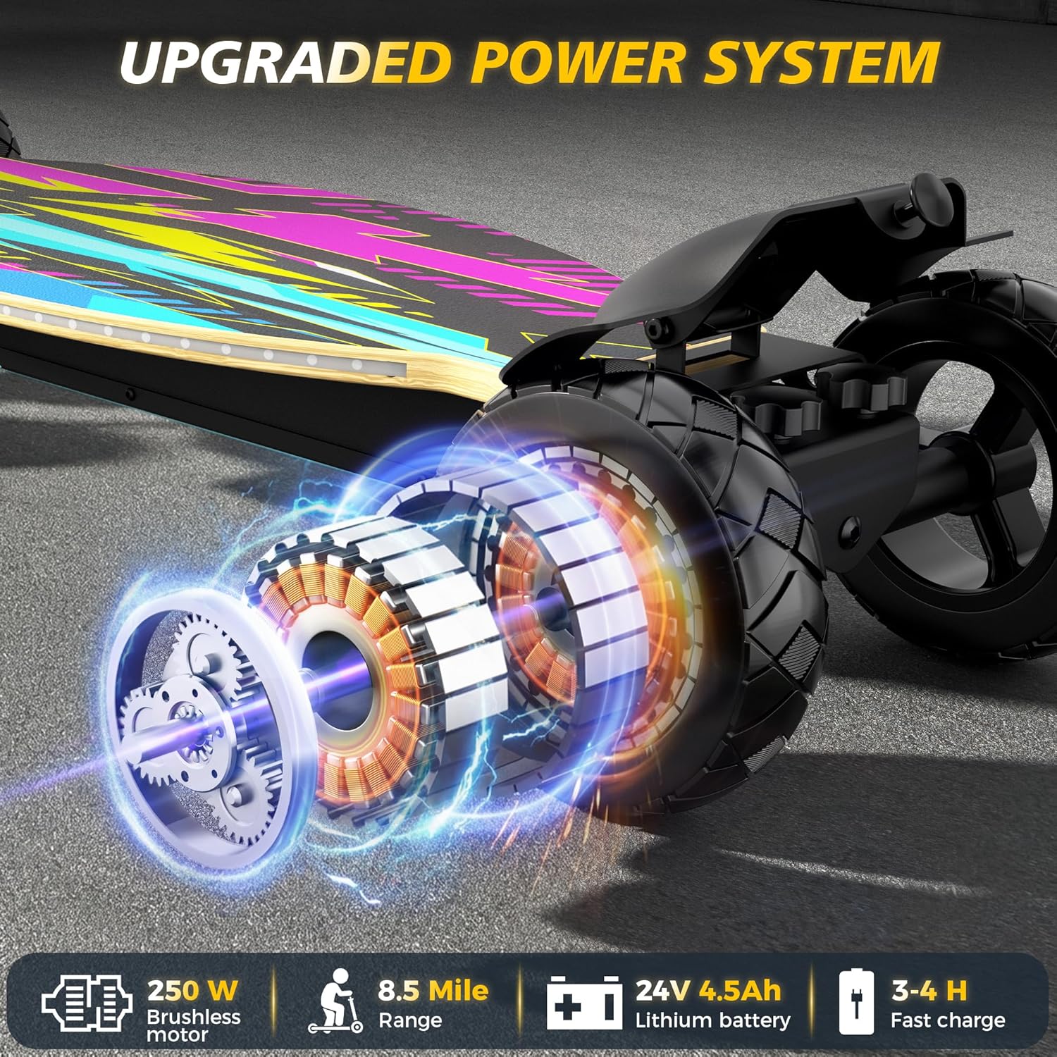 4-Wheel Electric Scooter for Kids w/ 250W Motor, Max 10 MPH & 8.5 Miles, Foldable E-Scooter with Rainbow Lights, LED Display, 5 Speeds & Adjustable Balance, UL-2272 Certified