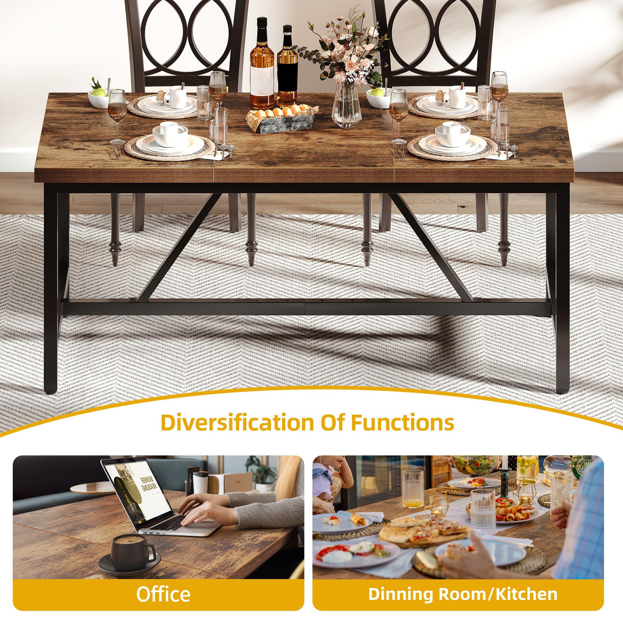 Snapklik.com : DWVO 70.8" Large Dining Room Table For 6-8 People