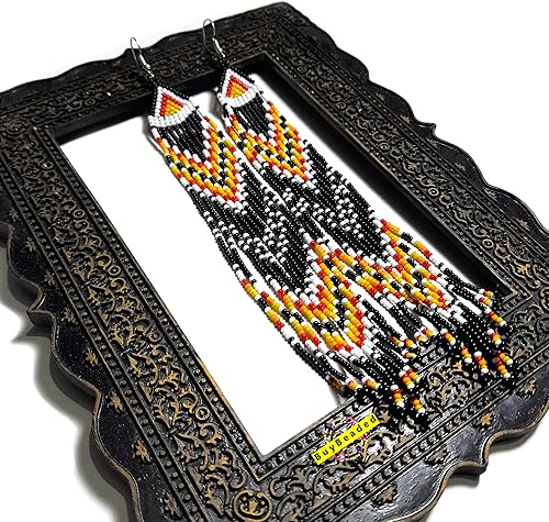 Miniatura 2 de Pendientes hechos a mano con cuentas de cristal de estilo nativo americano, pendientes de cuentas nativas al estilo mexicano de artesanos, regalos