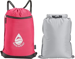 Såk Gear Skog Å Kust GymSak | Patented 2-in-1 Drawstring Cinch Bag with Removable Waterproof Dry Bag | Pink