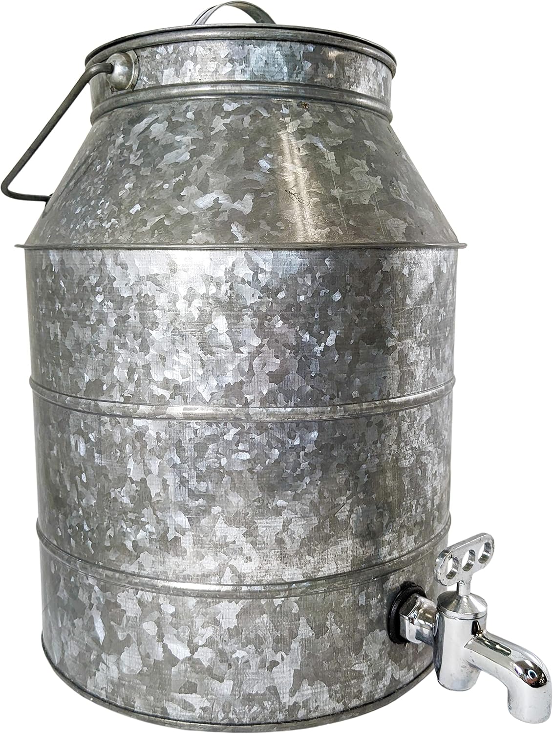 2½ Gallon Beverage Dispenser with Spout for Pouring, Carry Handle, & Lid - Sturdy Galvanized Steel, Ideal for Parties, Weddings, Indoor or Outdoor (12" Tall, 9" Wide) Silver - SciencePurchase