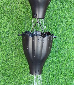 Kam Home XL Scalloped Aluminum Cup Rain Chain 8.5 Feet Black