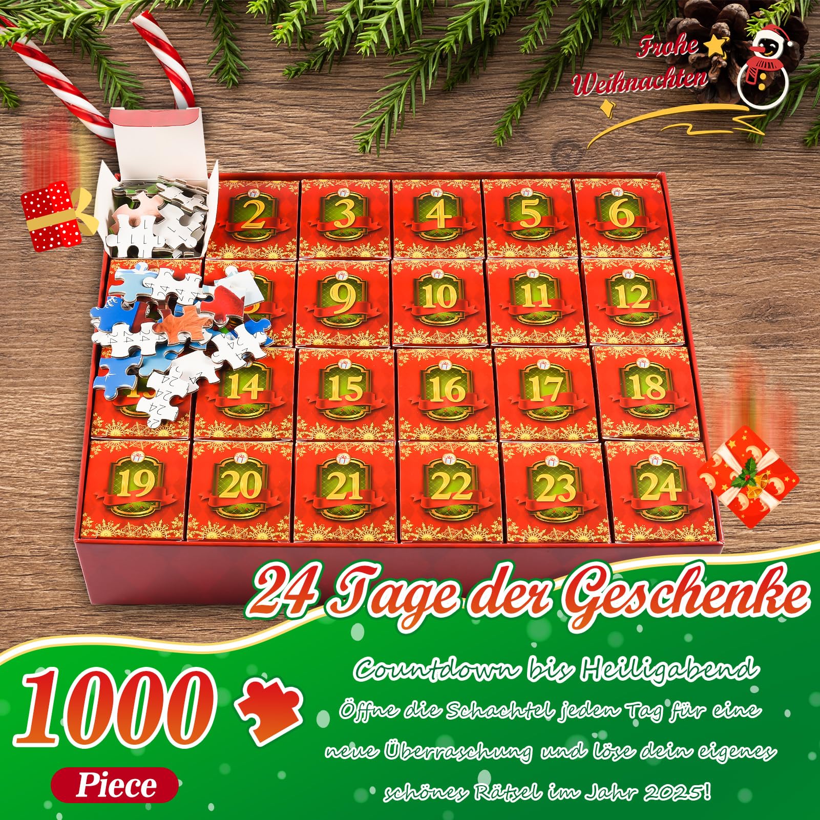 Calendrier De L'avent Puzzle 1000 Pièces - Chiens Et Chats - 70x50 Cm - Noël