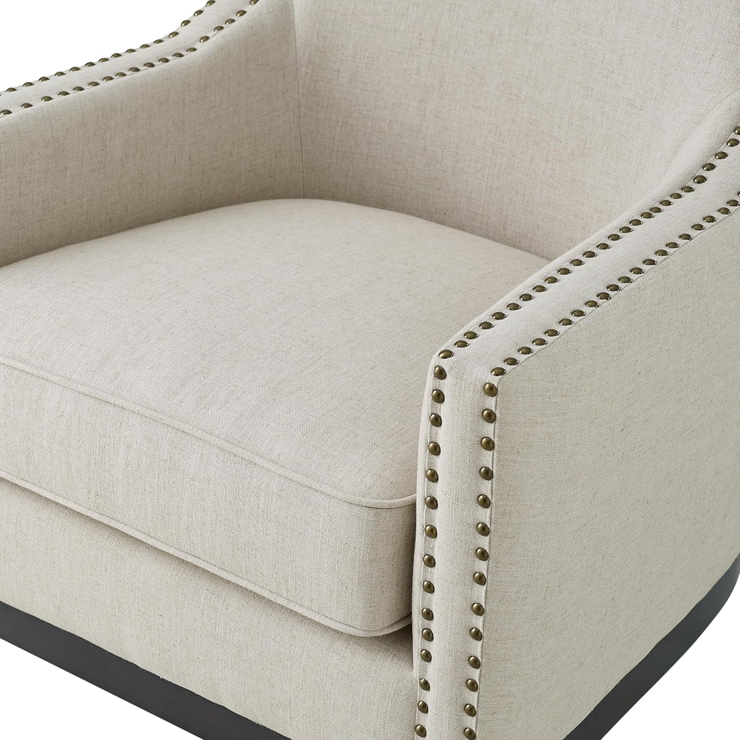 Beige Linen Wing-Back Accent Chair with Nailhead Trim