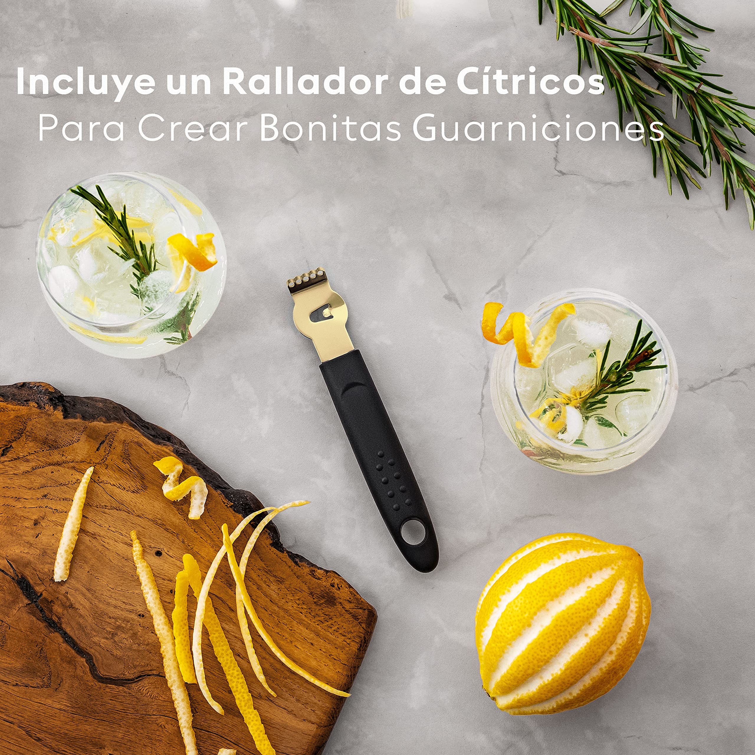 BarDeluxe® Kit de Cocteleria de 12 Piezas, Set de Cocteleria | Set Cocteleria Profesional, Juego de Coctelera, Cocktail Kit | Coctelera 750 ml, Coctelería Kit | Elegante Caja de Regalo, Bolsa (Oro)