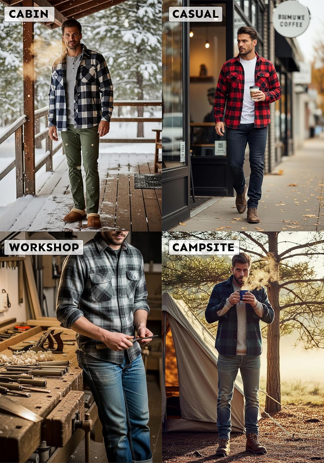 Andrew Scott Men's Button Down Regular Fit Long Sleeve Plaid Flannel Casual Shirts - Multi Packs - Image 6