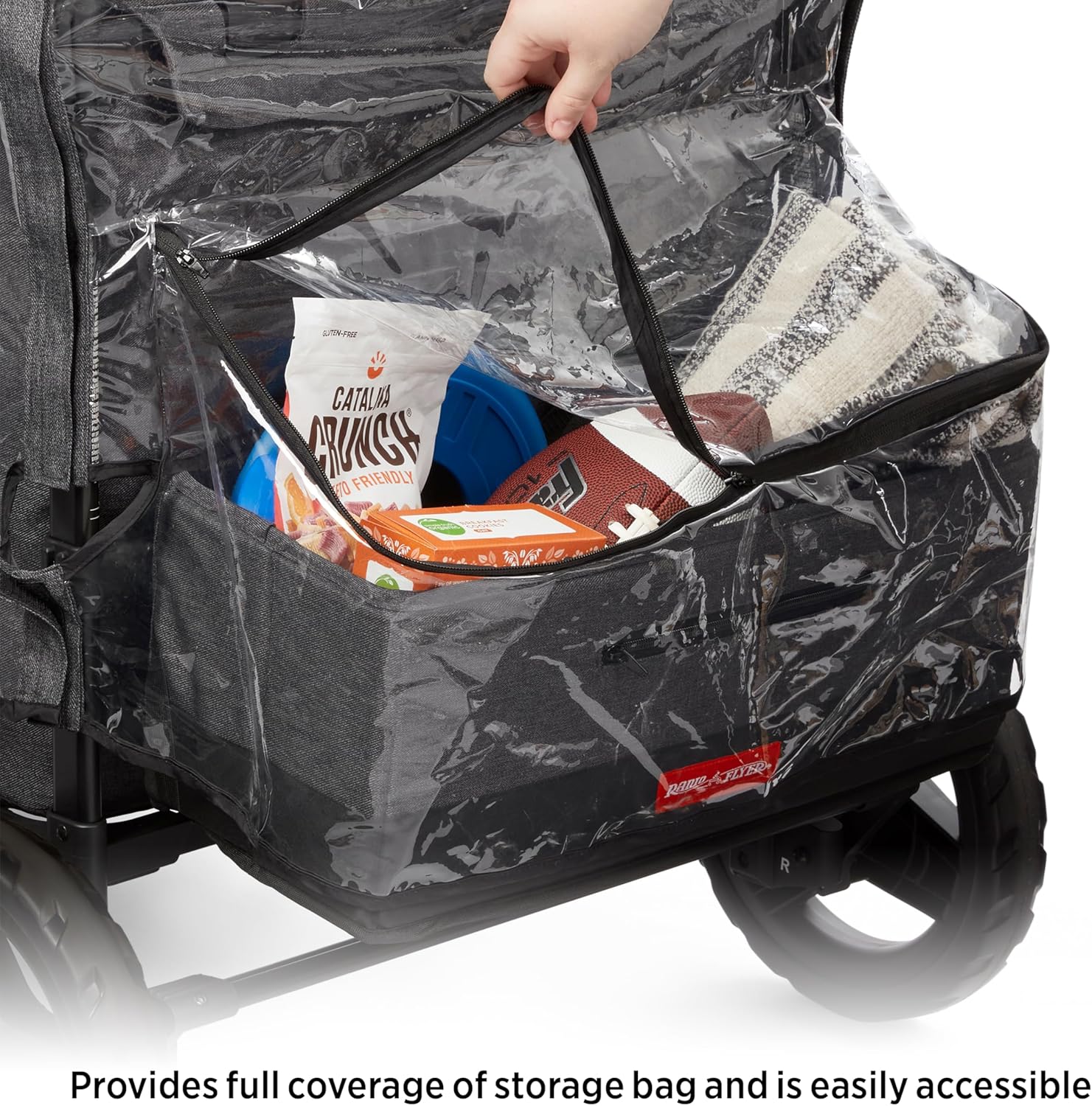 Radio Flyer Voya Quad Stroller Wagon Rain Cover with Storage Bag, Black, Waterproof Stroller Cover for 4-Seater Wagon, Fast-Drying Design, Zippered Side Panel for Easy Access
