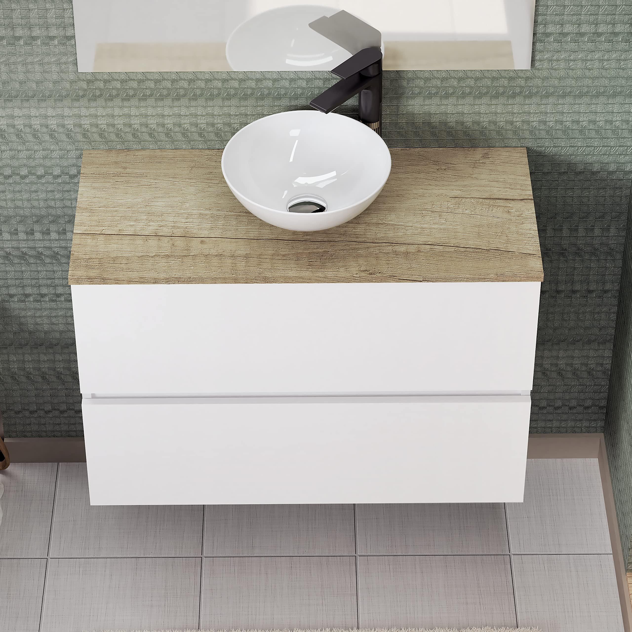 Baikal Conjunto de Mueble de Baño Ness, Especial para baños pequeños. Mueble de Fondo Reducido en 36cm, Incluye Lavabo Cerámico. Mueble MONTADO. Dos Cajones 80 cm Blanco