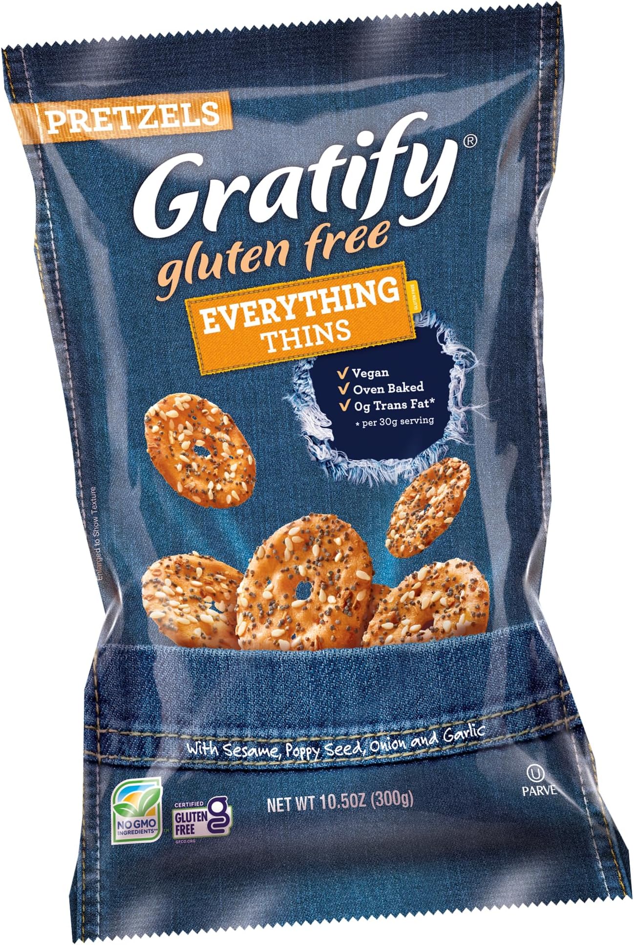 Osem Gratify Gluten Free Everything Thins - Gratify Gluten Free Pretzel Crisps, GF Party Snack Bags, Thins with Onion & Garlic Seasoning - 10.5 oz Bag (Pack of 1)