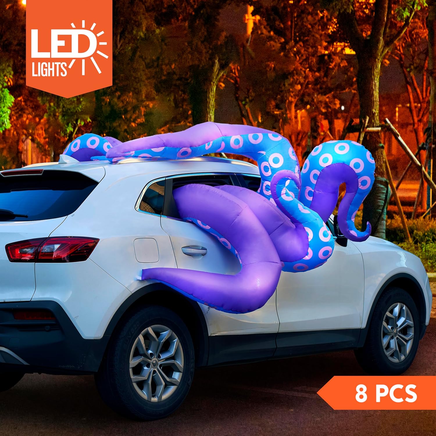 Joiedomi Halloween Inflatable Trunk or Treat Car Decorations, 8 Octopus Tentacles Trunk Or Treat Inflatable Halloween Decor Outdoor, Blow Ups with LEDs for Outdoor Car Decor
