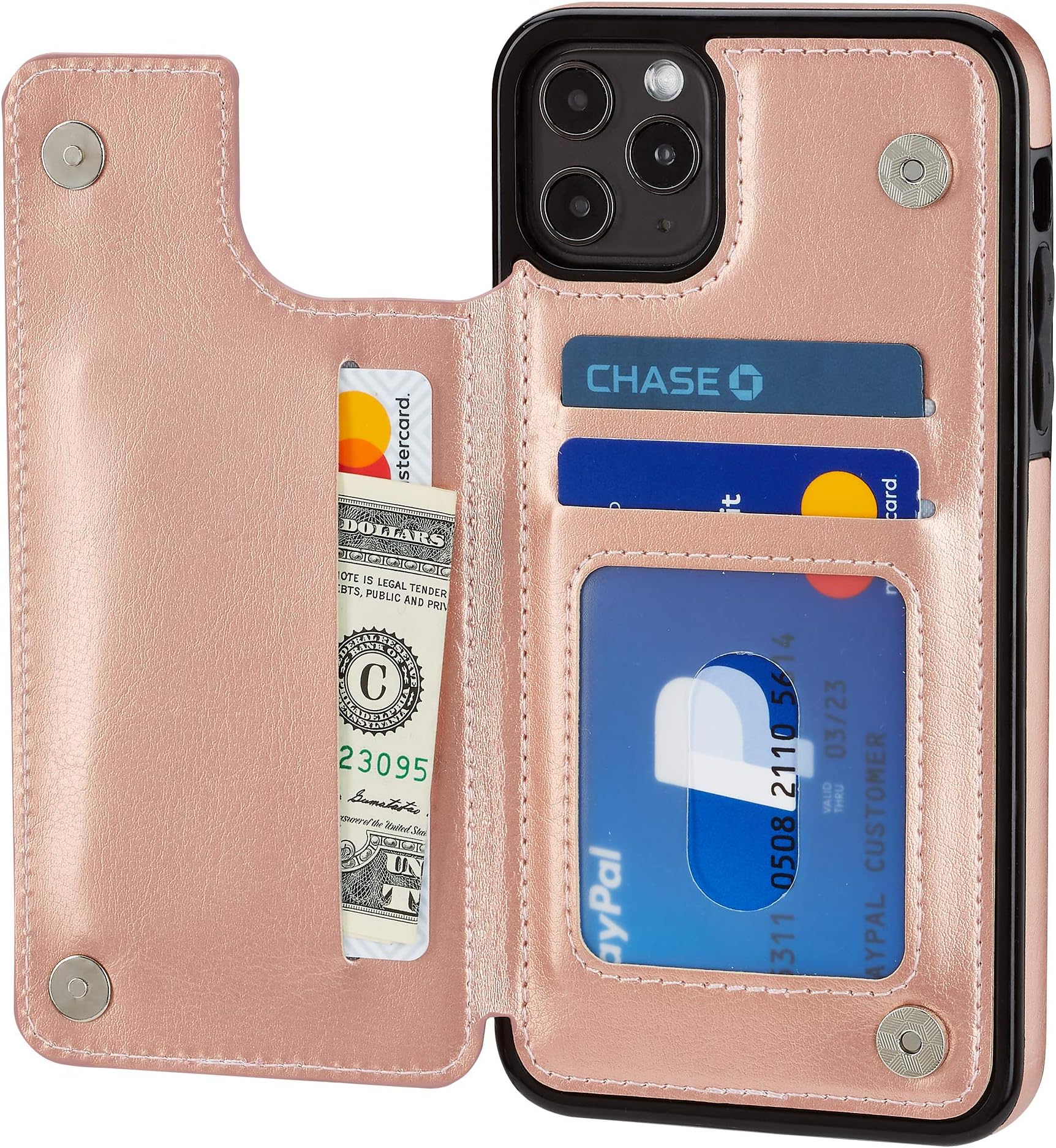 S-Tech Case for 12 Pro Max (6.7 inch) Wallet Case with Card Holder Leather Kickstand Card Slots Case, Double Magnetic Clasp and Durable Shockproof Cover for iPhone 12 Promax (Rose Gold)