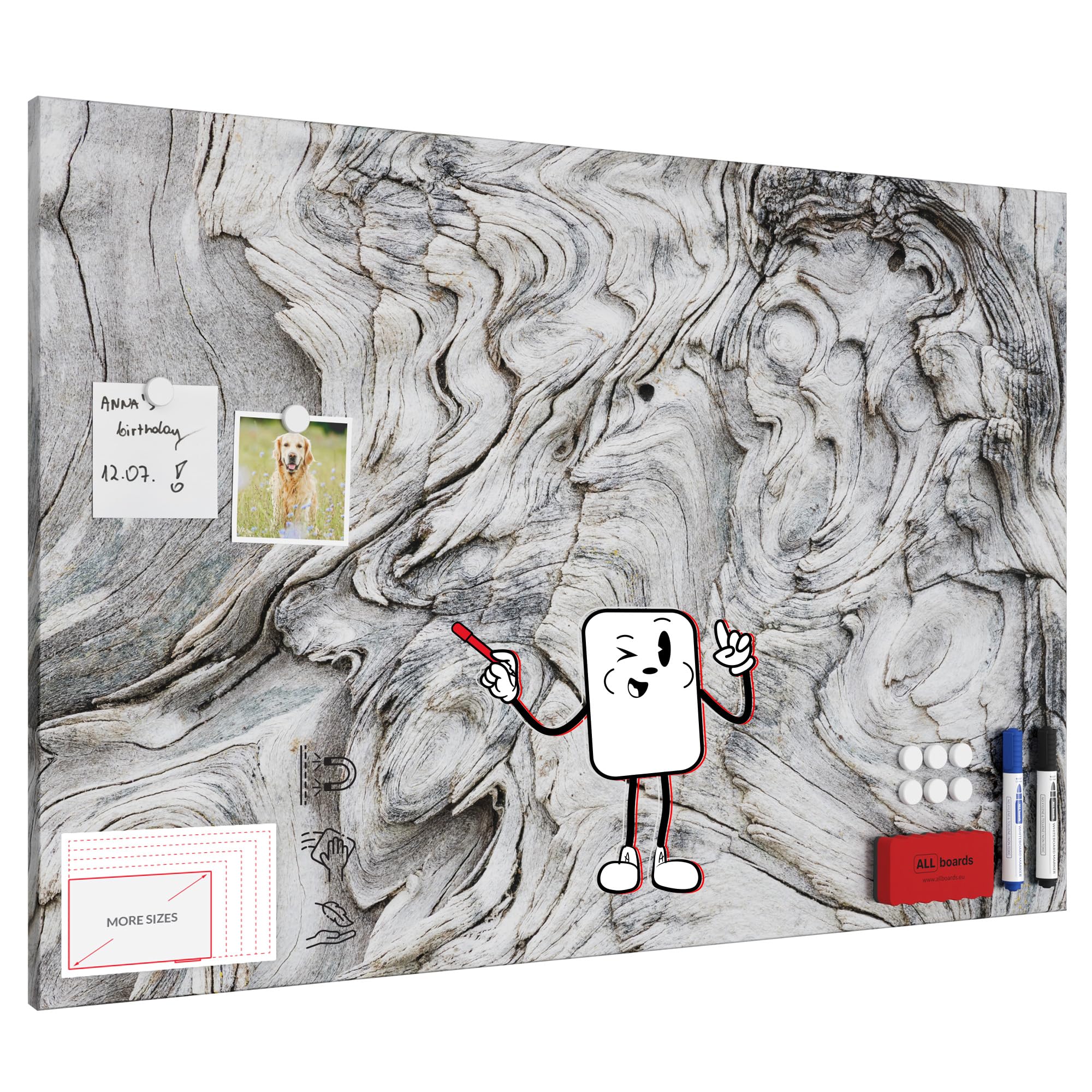 ALLboards METALboards Magnetic Board, Petrified Wood 90×60 cm + Free Accessories Set