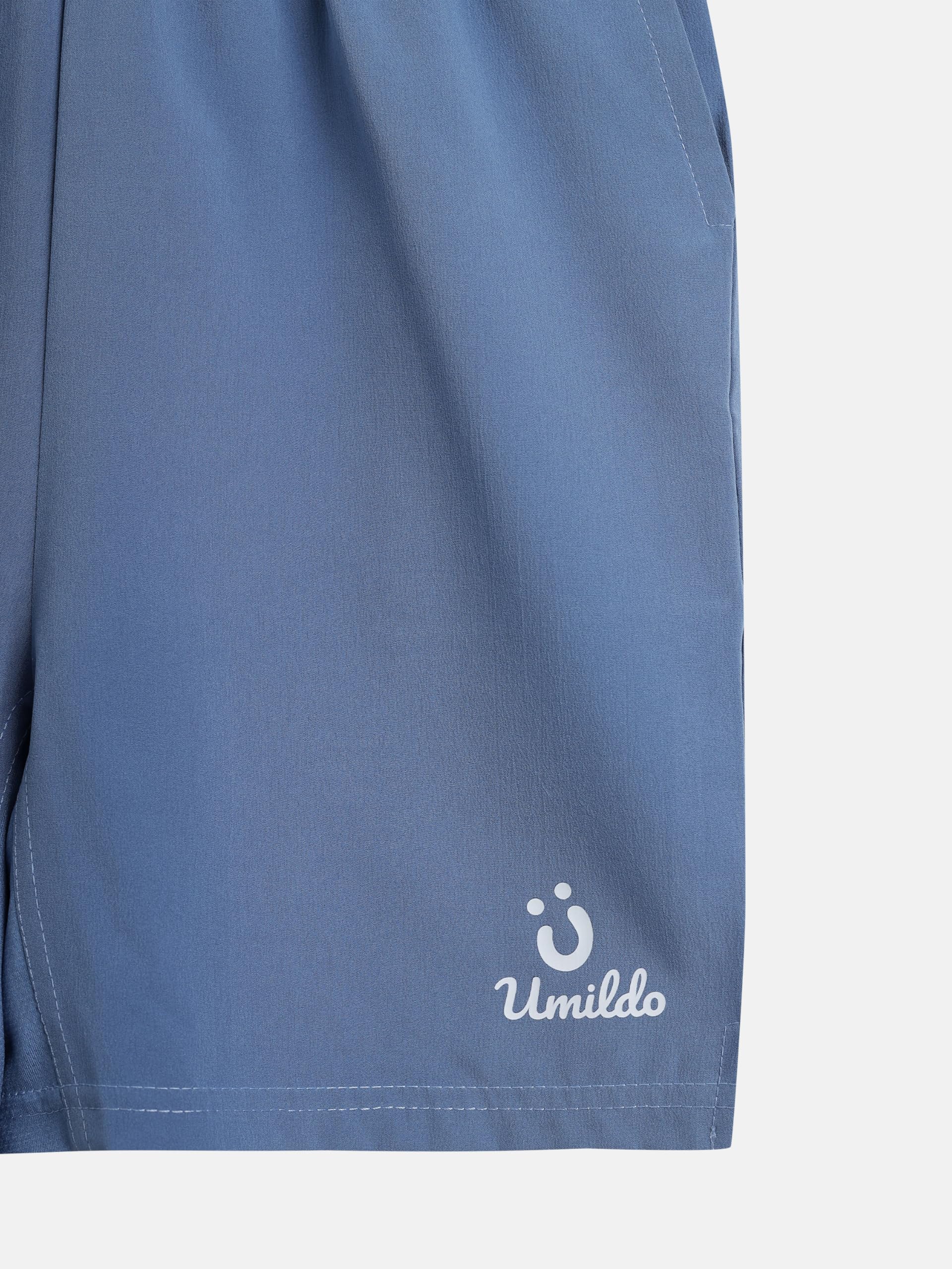 UMILDO-Solid Blue Knee-Length Active Air Shorts with Pockets 3