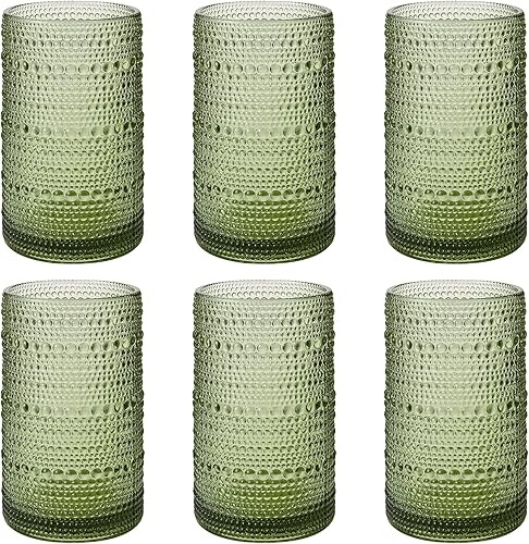 Juego de 6 vasos vintage de hobnail para beber, vasos verdes en relieve de gran capacidad de 16 onzas, vasos altos para agua, cóctel, cerveza,