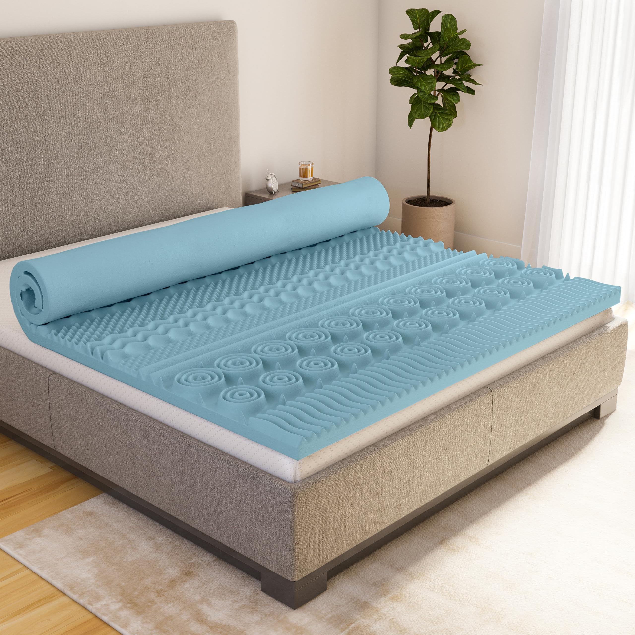 CATAVANA - Surmatelas 90x200 cm - Mousse à Mémoire de Forme 5 cm avec Gel - Confort Ergonomique avec 13 Zones de Soutien - Parfait pour Matelas 1 Place, Clic-Clac et Canapé Convertible