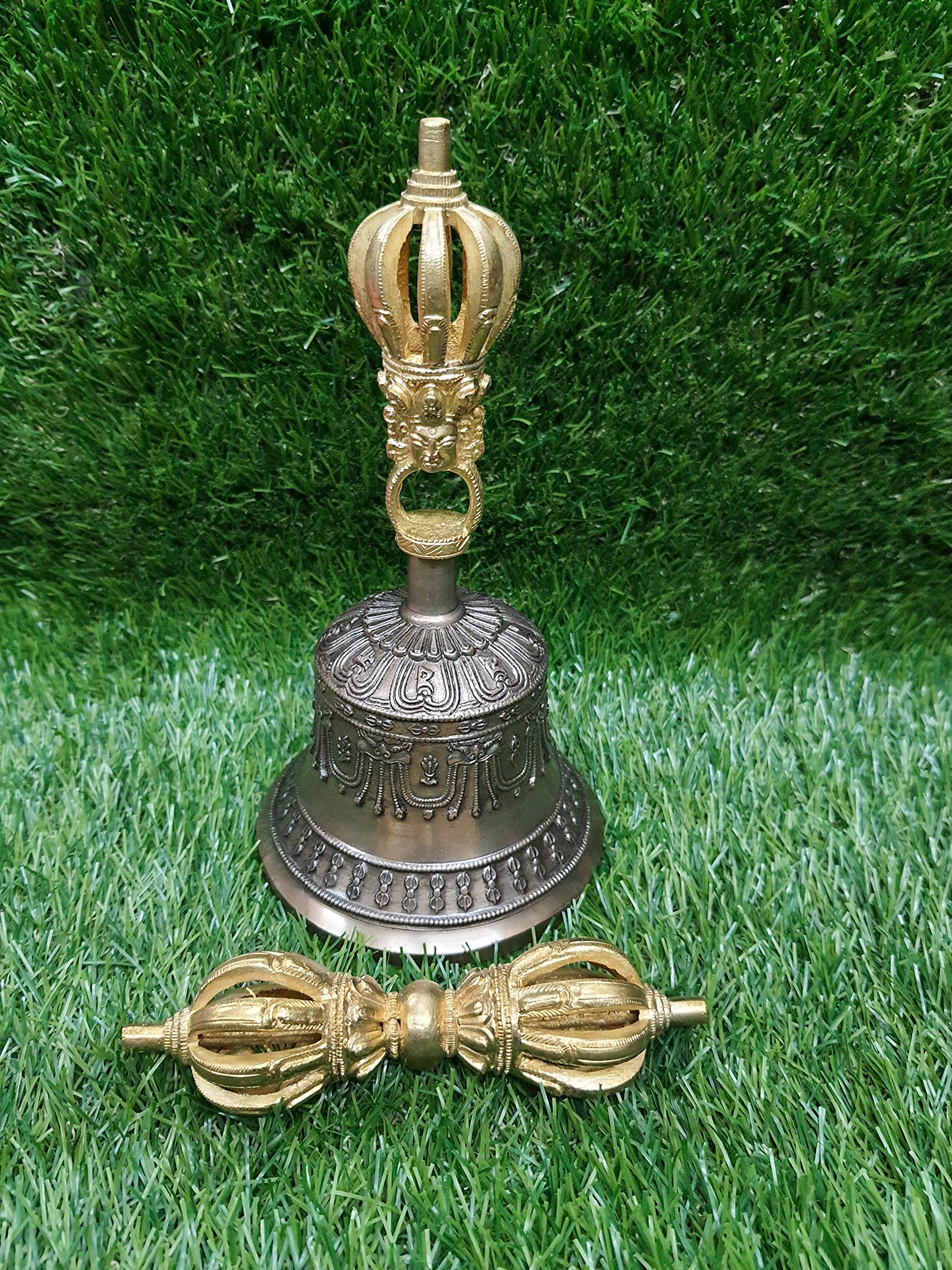 NIM Bronze Metal Style Special 9 Prong Bell and Dorjee in 8x4 Inch with Fine Handmade Work Peaceful and Long Lasting Sound Ideal Pooja Gift