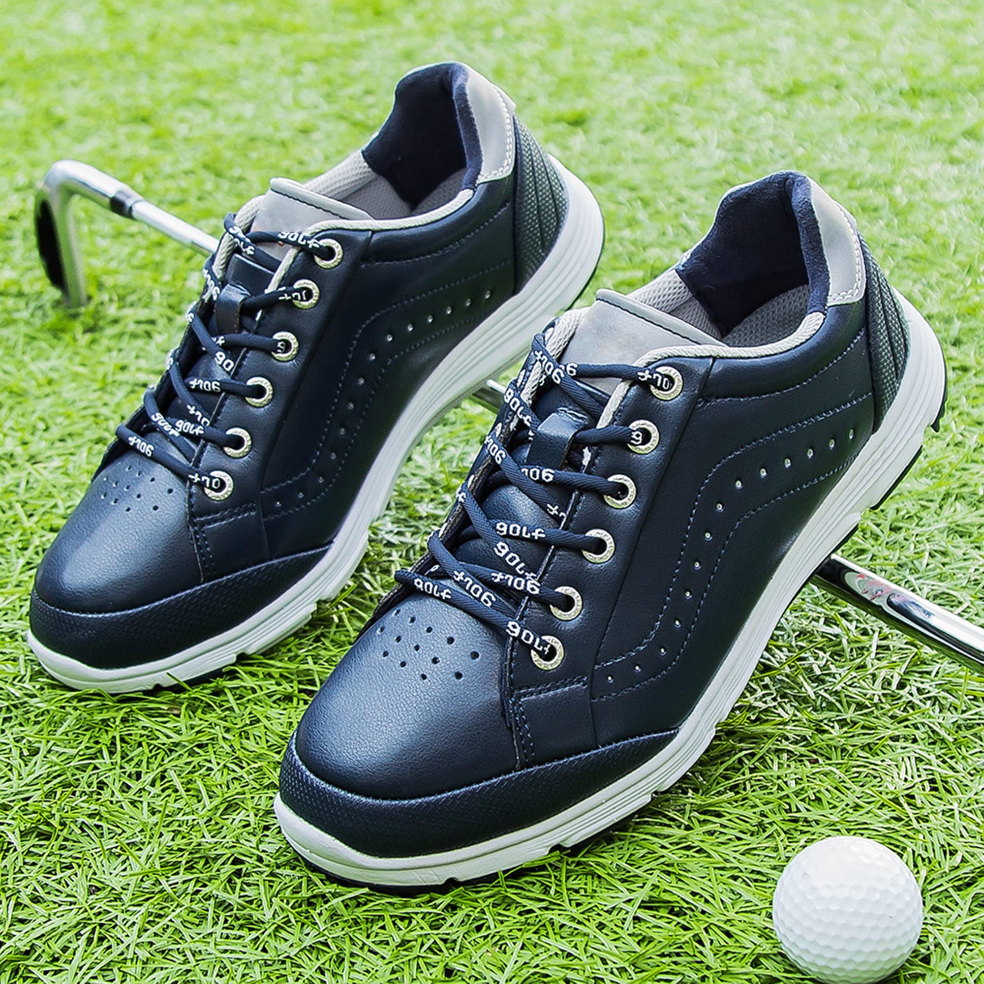wasserdichte Leder-Golfschuhe Für Herren Leichter, Bequemer Golfschuh Ohne Spikes Für Breite Passform, Atmungsaktiv, Große Größe