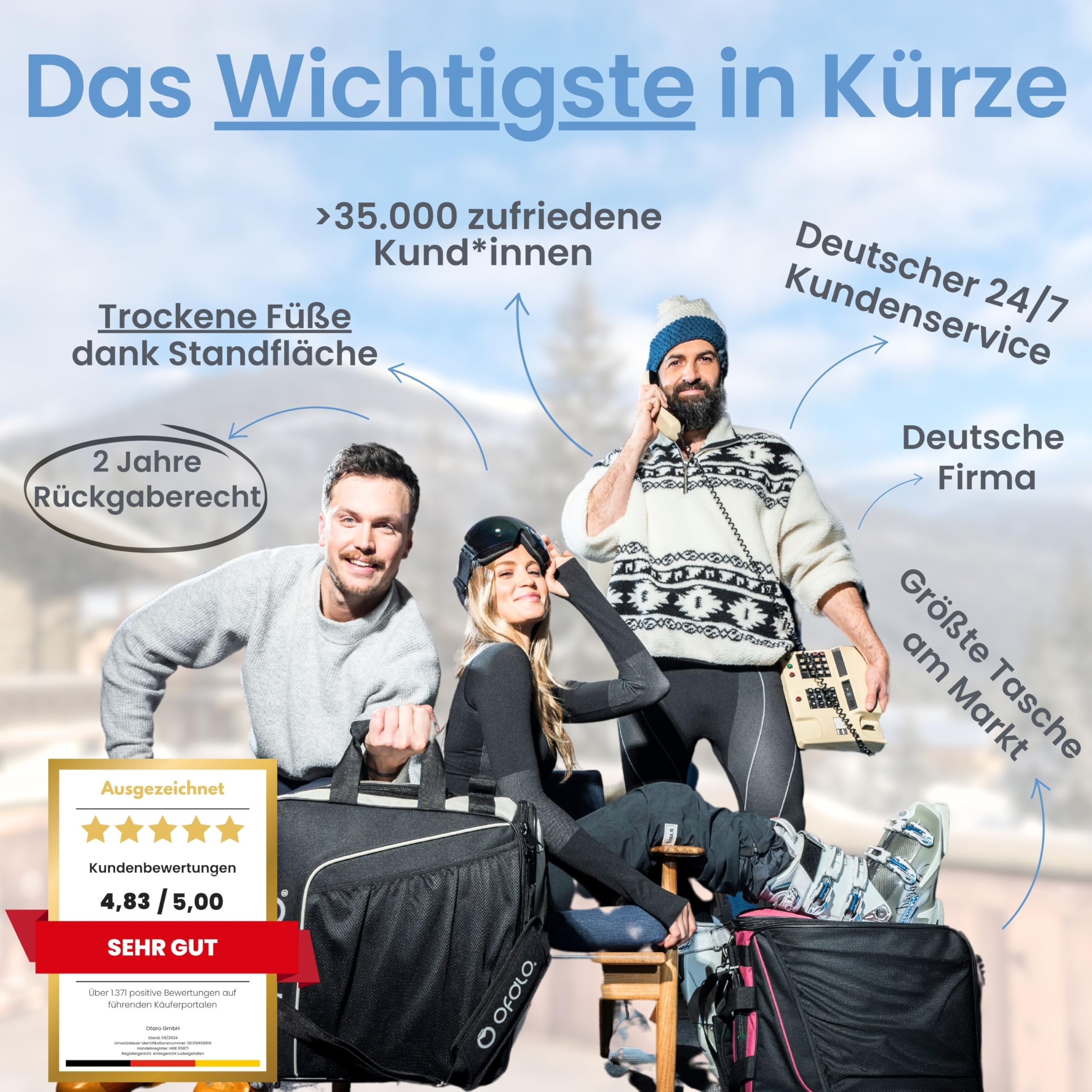 Otaro Skischuhtasche mit Helmfach | Skitasche für Skischuhe, Helm & Zubehör | > 60.000 begeisterte Kunden | Ski Boot Bag wasserfest, robuste Zipper - Skitasche Skischuhtasche Set - Schlittschuhtasche