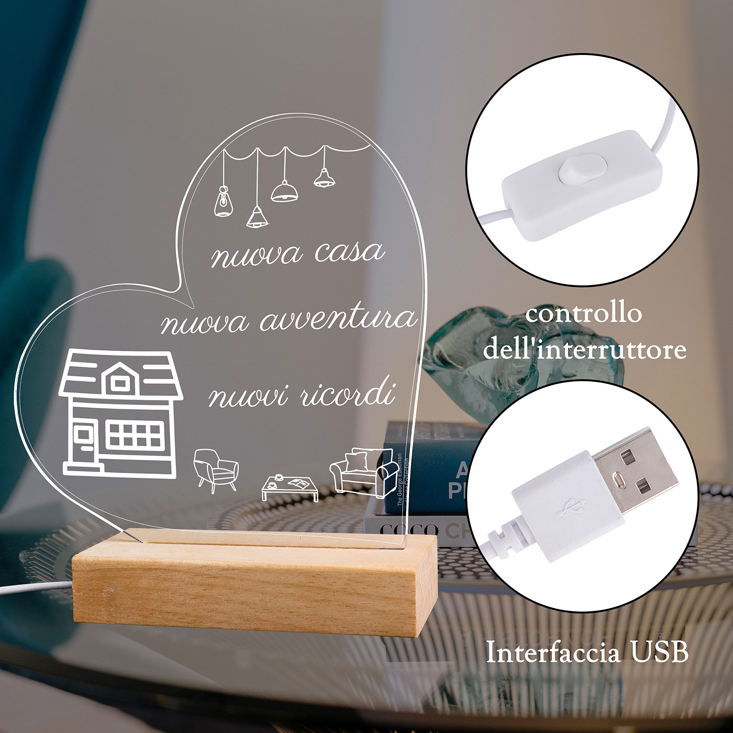 Regalo Casa Nuova - Candelabri A Cuore In Legno Con Tea Light, Auguri 'Nuova Casa Nuova Avventura' - Foto 4