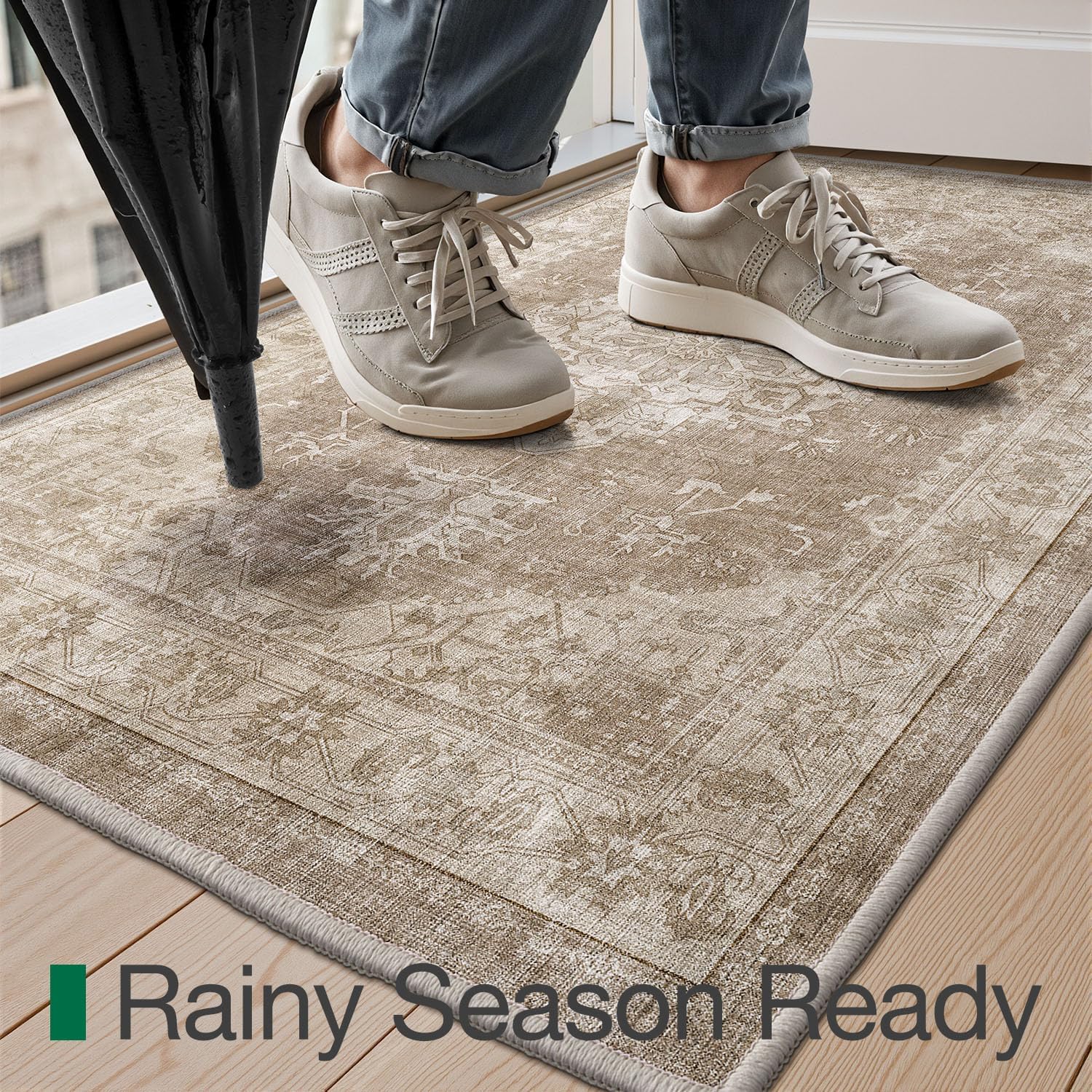 LUMI Retro Thin Door Mat, 32"x47" Washable Indoor Doormat, Non Slip Absorbent Entrance Rug, Welcome Mats Entryway Rug Doormats for Front Door Kitchen Patio, Khaki