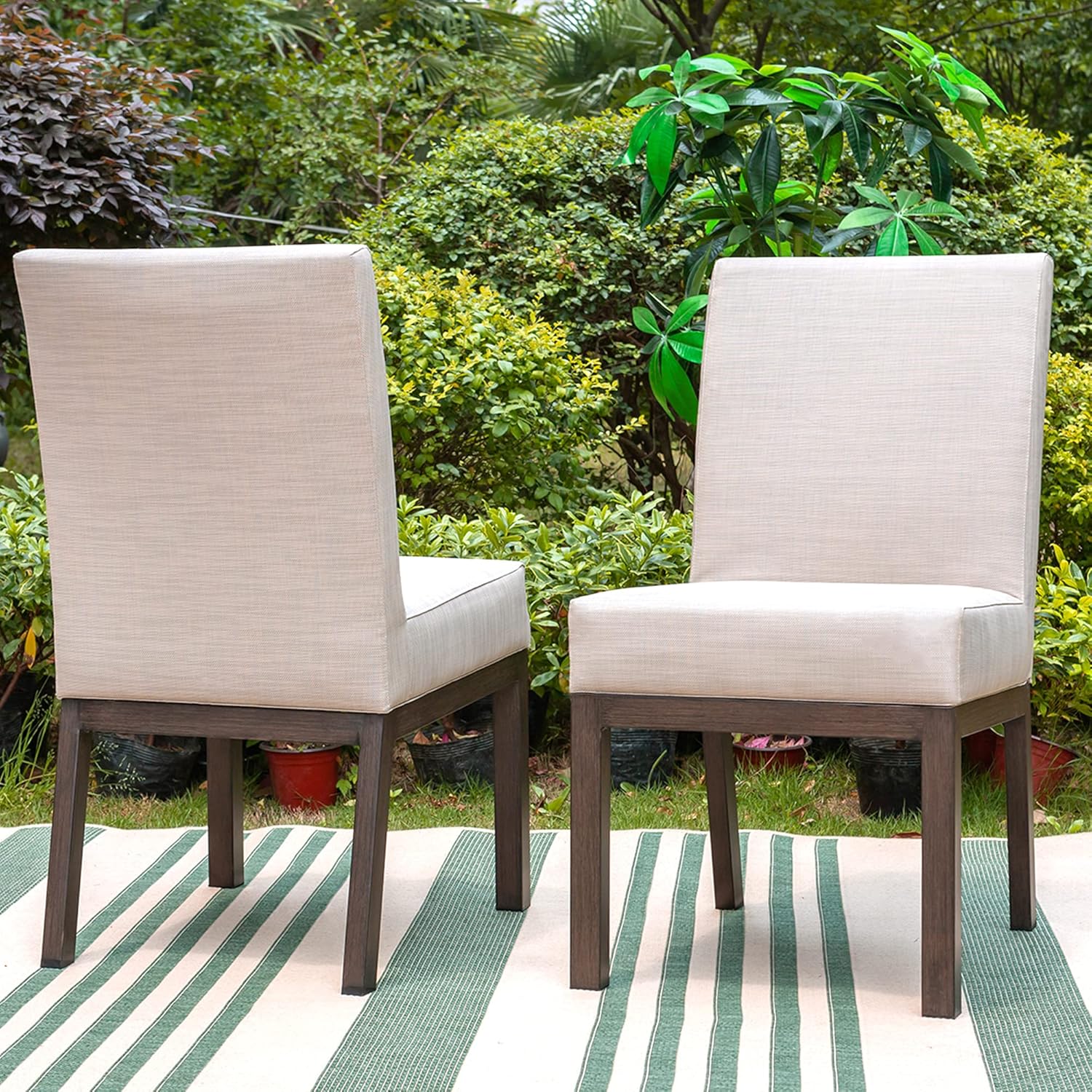 Sophia & William Upholstered Padded Patio Dining Chairs Set of 2, Outdoor Armless Conversation Chairs, 4.7" Thick Seat, Good Elasticity and Supporting Up to 300 lbs