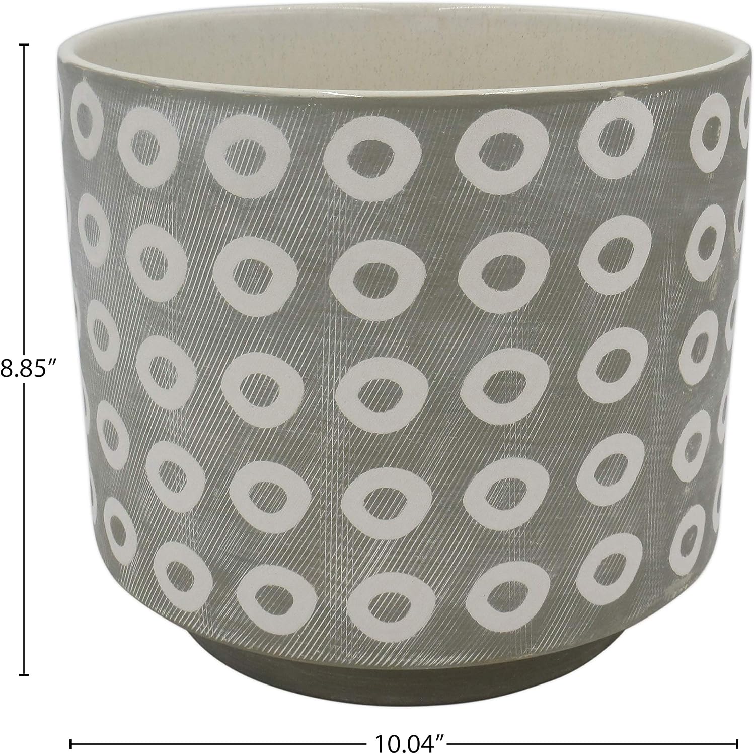 Amazon Brand – Rivet Rustic Circle-Patterned Stoneware Planter, 8.85"H, White and Gray