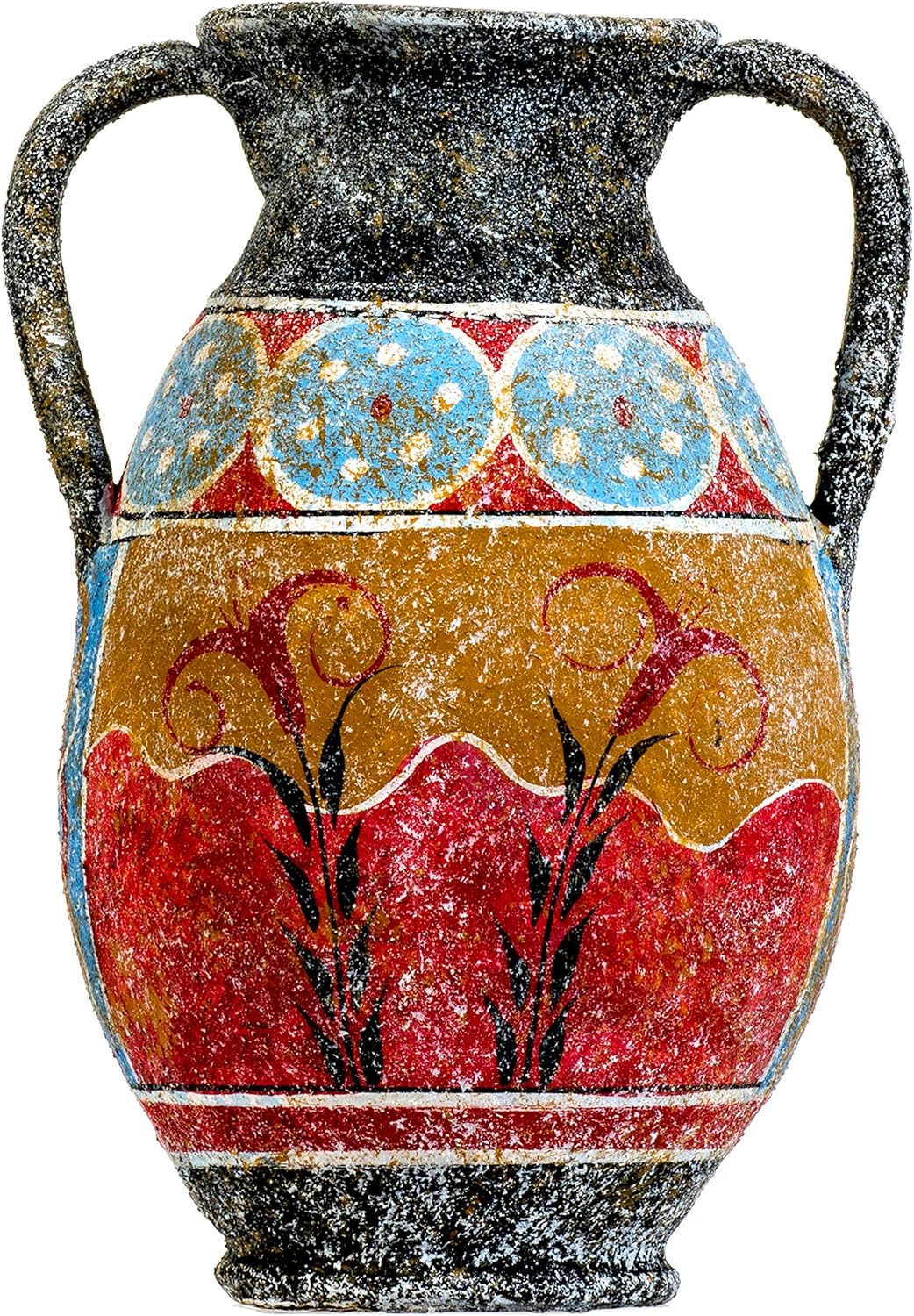 Ancient Greek Minoan Amphora Handmade Ceramic Pottery Vase with Fresco Prince of Lilies Mural S