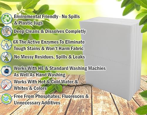 Miniatura 6 de Hojas de detergente para ropa (120 hojas grandes) Aroma de lino fresco, sin jarra de plástico, nueva tecnología sin líquido, livianas, fáciles de