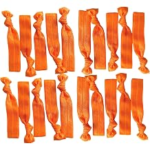 Kenz Laurenz Hair Ties 20 Elastics Ponytail Holder Set No Crease Ribbon Bands Orange