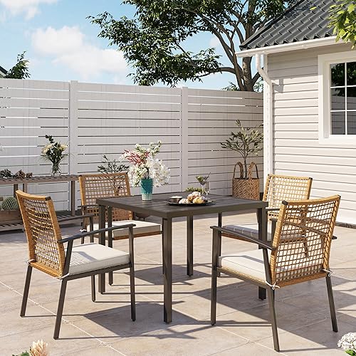 LAUSAINT HOME 5 Pieces Outdoor Patio Dining Set, Wicker Patio