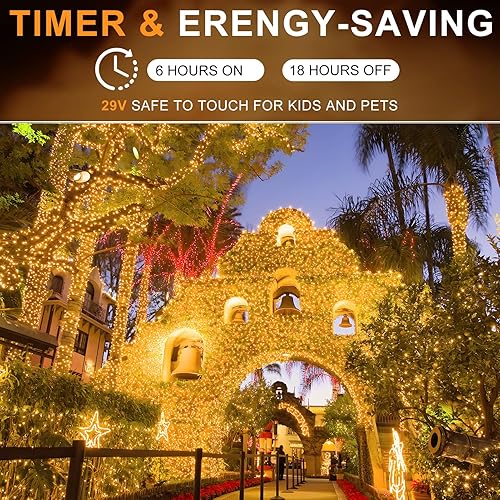 Vista 267 de KNONEW Guirnalda de 1000 luces LED de 394 pies, luces de Navidad para exteriores, 8 modos y temporizador, luces de hadas enchufables, impermeables