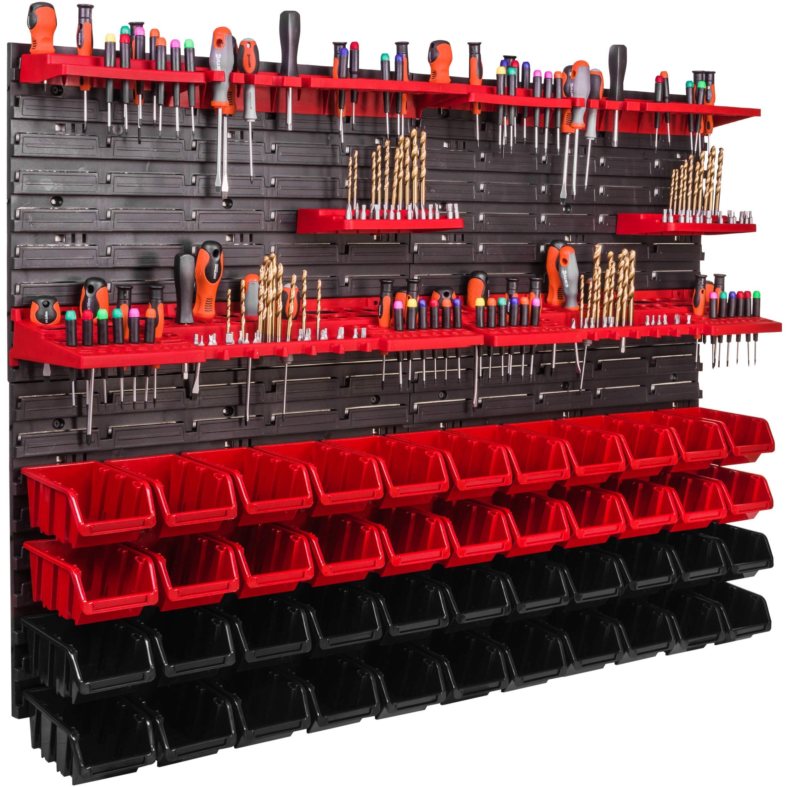 Staffa da parete 1152 x 780 mm, supporti per attrezzi, 44 pezzi Scaffale impilabile per riporre oggetti, ripiani a parete extra forti, scaffale espandibile, per officina, magazzino, officina