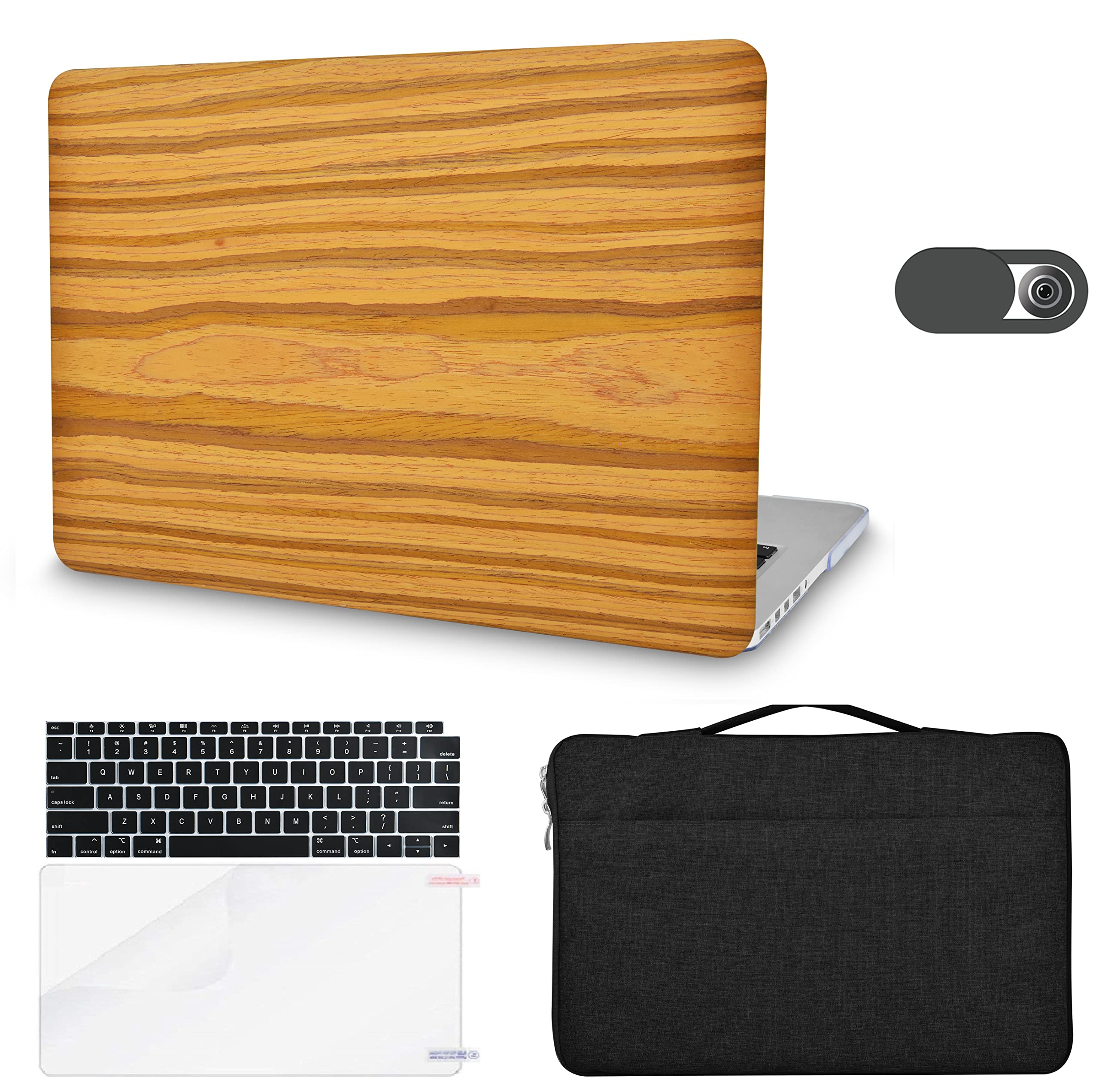 KECCLeather Case Compatible with MacBook Pro 13" (2021/2020,Touch Bar) w/Keyboard Cover + Sleeve Bag + Screen Protector + Webcam Cover Italian Leather M1 A2289 A2251(Wood Leather 28)